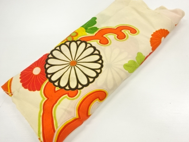 JAPANESE KIMONO / ANTIQUE ARAIHARI FOR KIMONO / SILK / KINSHA / STREAM & KIKU
